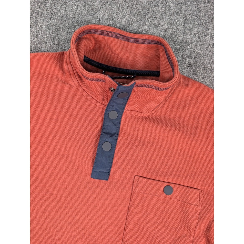 LL Bean Bold Coast Pullover Mens Medium Regular Red Micro Stripe T Snap